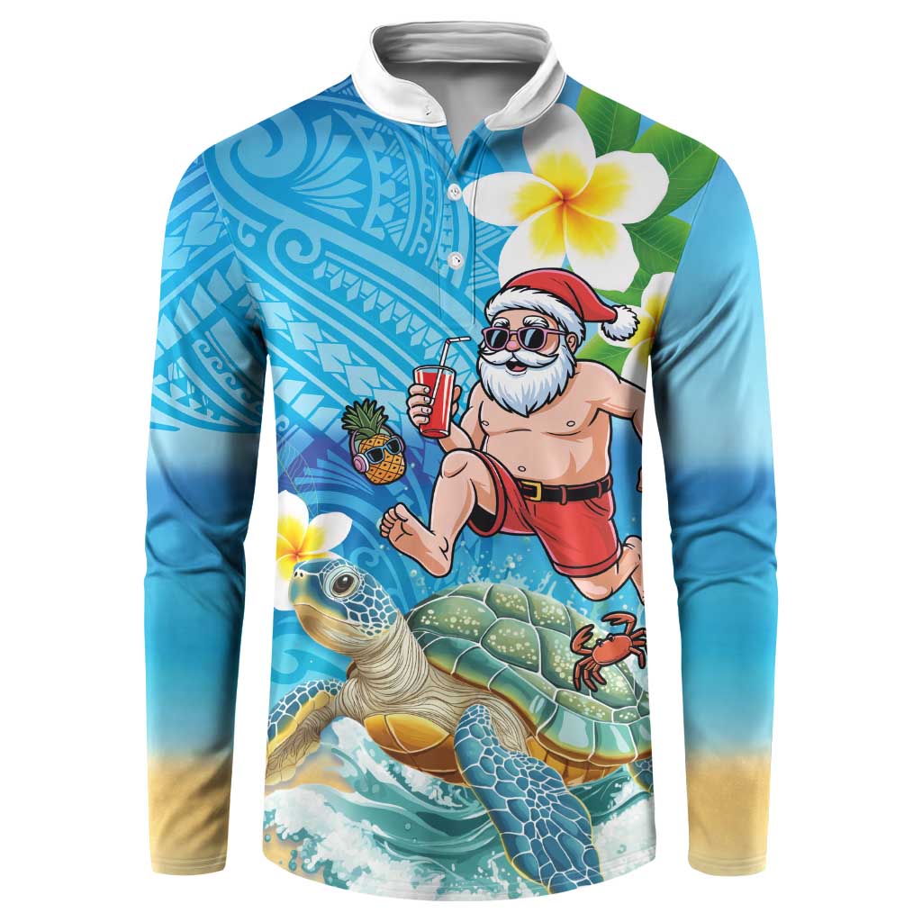 Polynesian Merry Christmas Button Sweatshirt Funny Santa with Sea Turtle Beach Plumeria - Polynesian Pride