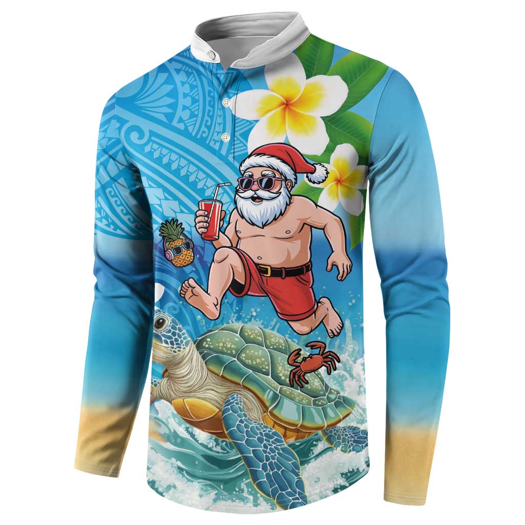 Polynesian Merry Christmas Button Sweatshirt Funny Santa with Sea Turtle Beach Plumeria - Polynesian Pride