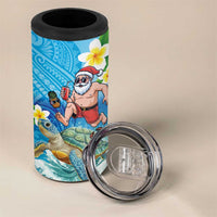 Polynesian Merry Christmas 4 in 1 Can Cooler Tumbler Funny Santa with Sea Turtle Beach Plumeria - Polynesian Pride