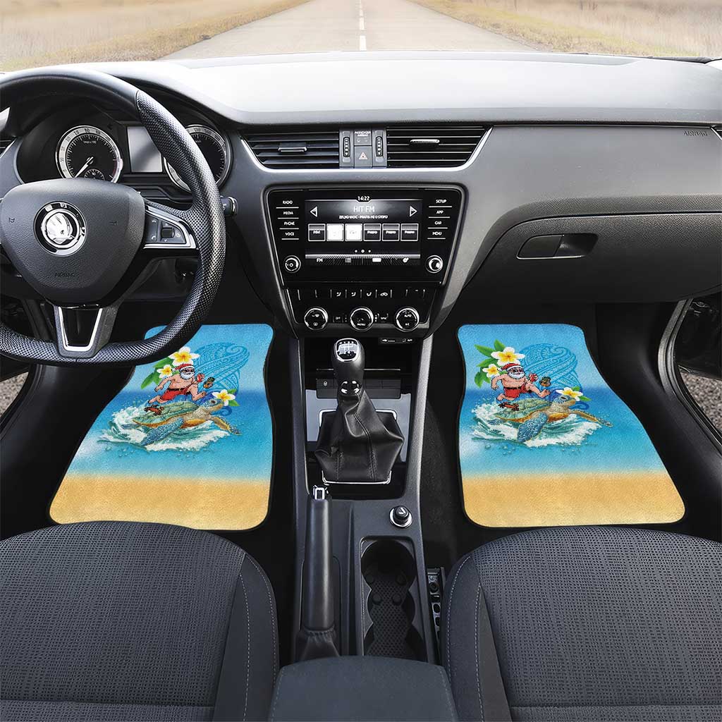 Polynesian Merry Christmas Car Mats Funny Santa with Sea Turtle Beach Plumeria - Polynesian Pride