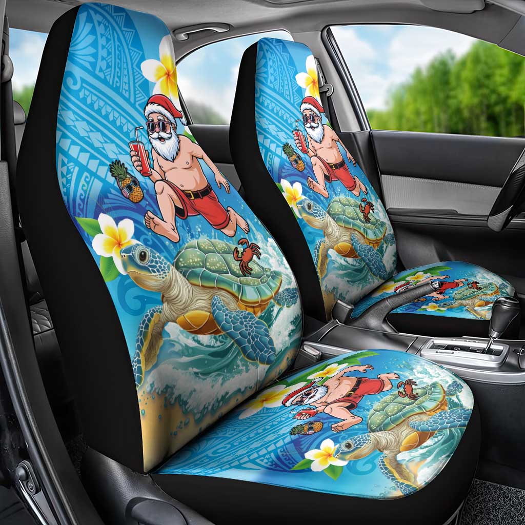 Polynesian Merry Christmas Car Seat Cover Funny Santa with Sea Turtle Beach Plumeria - Polynesian Pride
