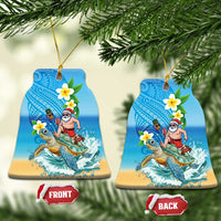 Polynesian Merry Christmas Ceramic Ornament Funny Santa with Sea Turtle on Beach and Plumeria - Polynesian Pride