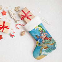 Polynesian Merry Christmas Stocking Funny Santa with Sea Turtle on Beach and Plumeria - Polynesian Pride