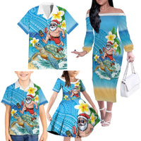 Polynesian Merry Christmas Family Matching Off The Shoulder Long Sleeve Dress and Hawaiian Shirt Funny Santa with Sea Turtle Beach Plumeria - Polynesian Pride