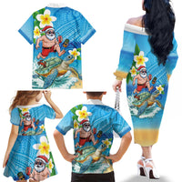 Polynesian Merry Christmas Family Matching Off The Shoulder Long Sleeve Dress and Hawaiian Shirt Funny Santa with Sea Turtle Beach Plumeria - Polynesian Pride