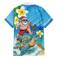 Polynesian Merry Christmas Family Matching Off The Shoulder Long Sleeve Dress and Hawaiian Shirt Funny Santa with Sea Turtle Beach Plumeria - Polynesian Pride