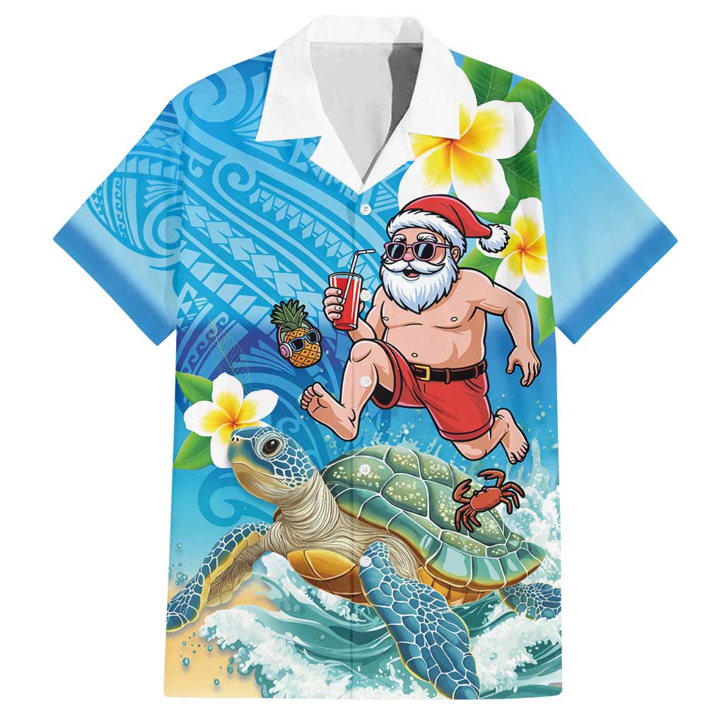 Polynesian Merry Christmas Family Matching Off Shoulder Maxi Dress and Hawaiian Shirt Funny Santa with Sea Turtle Beach Plumeria - Polynesian Pride