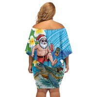 Polynesian Merry Christmas Family Matching Off Shoulder Short Dress and Hawaiian Shirt Funny Santa with Sea Turtle Beach Plumeria - Polynesian Pride