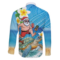 Polynesian Merry Christmas Family Matching Summer Maxi Dress and Hawaiian Shirt Funny Santa with Sea Turtle Beach Plumeria - Polynesian Pride