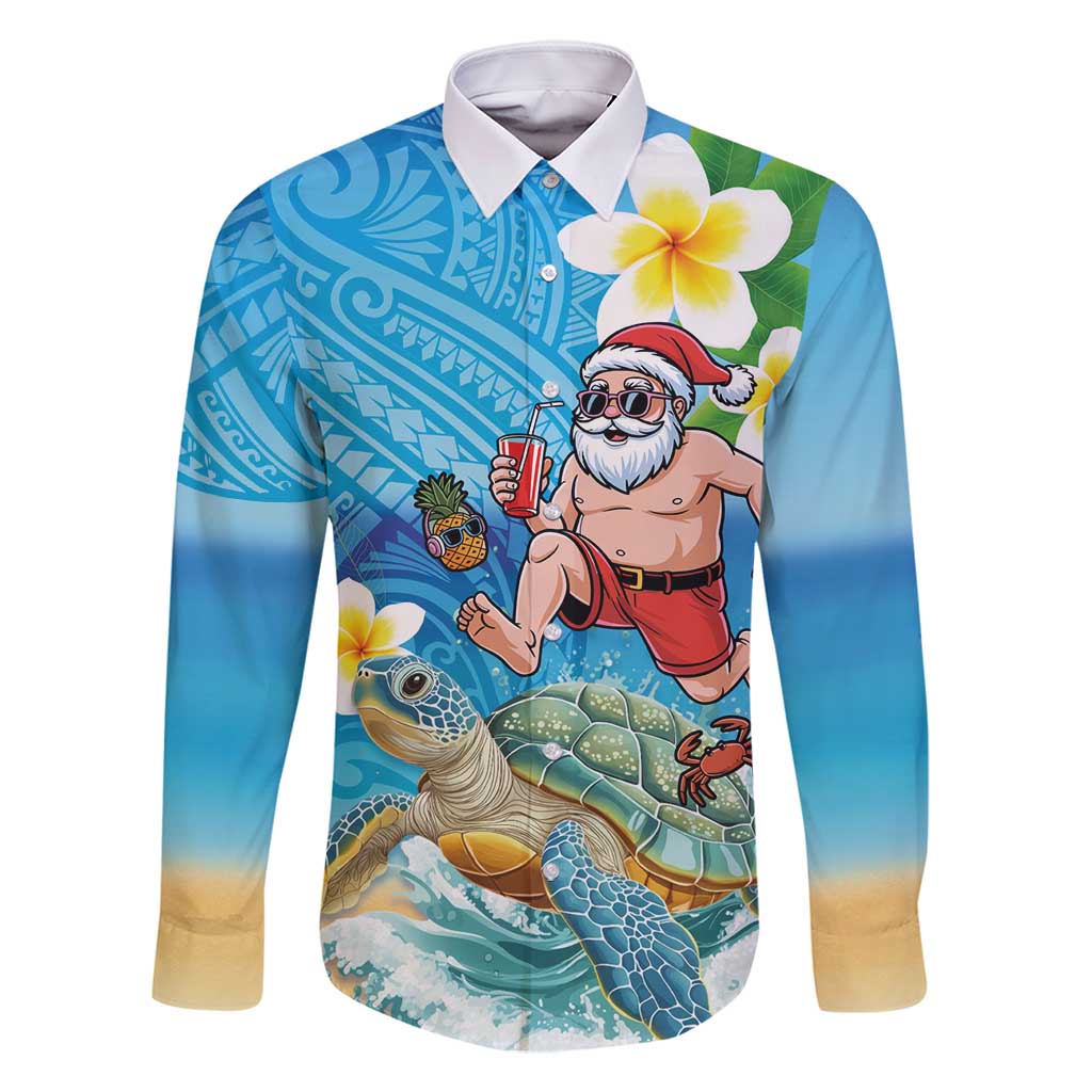 Polynesian Merry Christmas Family Matching Tank Maxi Dress and Hawaiian Shirt Funny Santa with Sea Turtle Beach Plumeria - Polynesian Pride