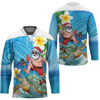 Polynesian Merry Christmas Hockey Jersey Funny Santa with Sea Turtle Beach Plumeria - Polynesian Pride