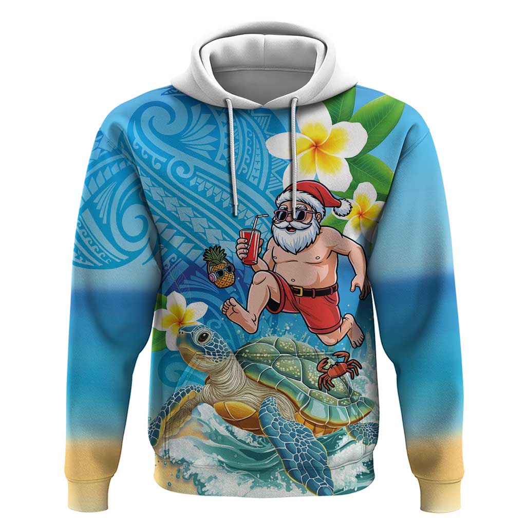 Polynesian Merry Christmas Hoodie Funny Santa with Sea Turtle Beach Plumeria - Polynesian Pride