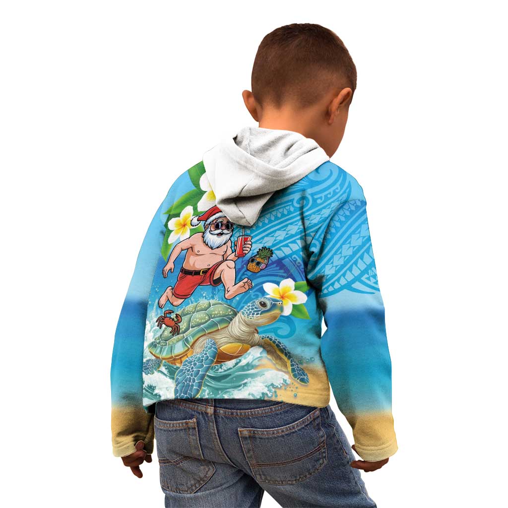 Polynesian Merry Christmas Kid Hoodie Funny Santa with Sea Turtle Beach Plumeria - Polynesian Pride