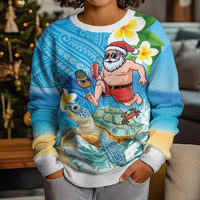 Polynesian Merry Christmas Kid Ugly Christmas Sweater Funny Santa with Sea Turtle on Beach and Plumeria - Polynesian Pride
