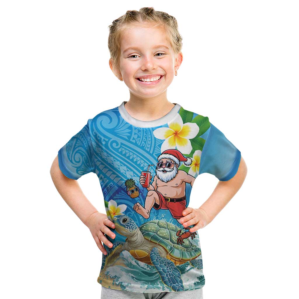 Polynesian Merry Christmas Kid T Shirt Funny Santa with Sea Turtle Beach Plumeria - Polynesian Pride