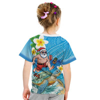 Polynesian Merry Christmas Kid T Shirt Funny Santa with Sea Turtle Beach Plumeria - Polynesian Pride
