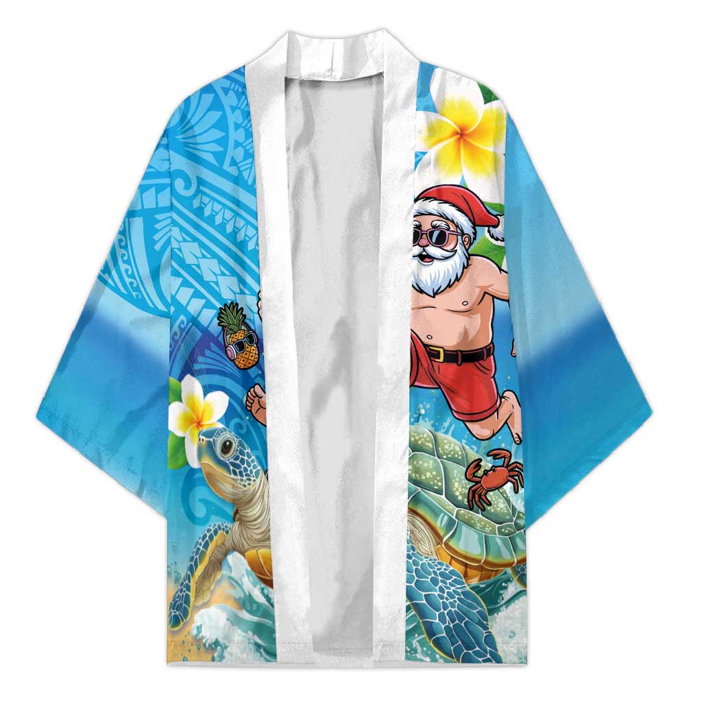 Polynesian Merry Christmas Kimono Funny Santa with Sea Turtle Beach Plumeria - Polynesian Pride