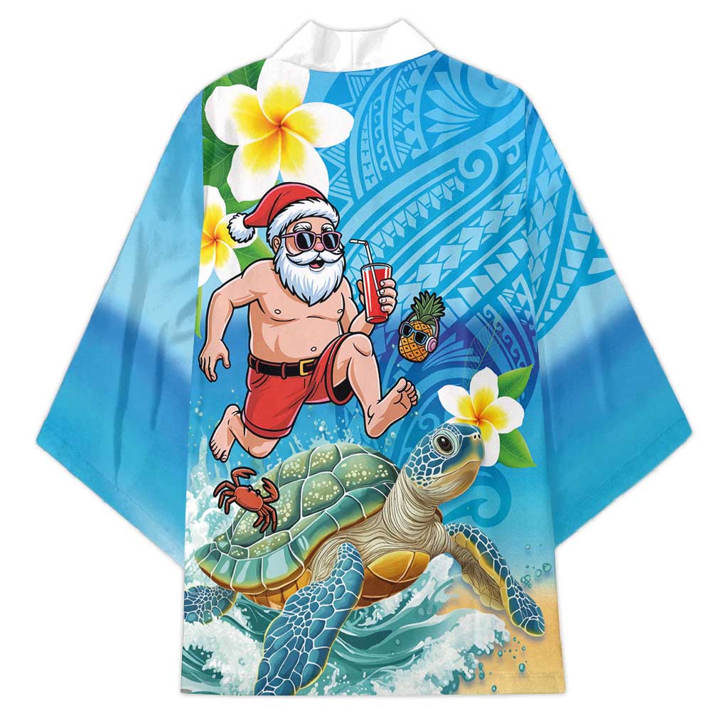 Polynesian Merry Christmas Kimono Funny Santa with Sea Turtle Beach Plumeria - Polynesian Pride