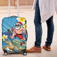 Polynesian Merry Christmas Luggage Cover Funny Santa with Sea Turtle Beach Plumeria - Polynesian Pride