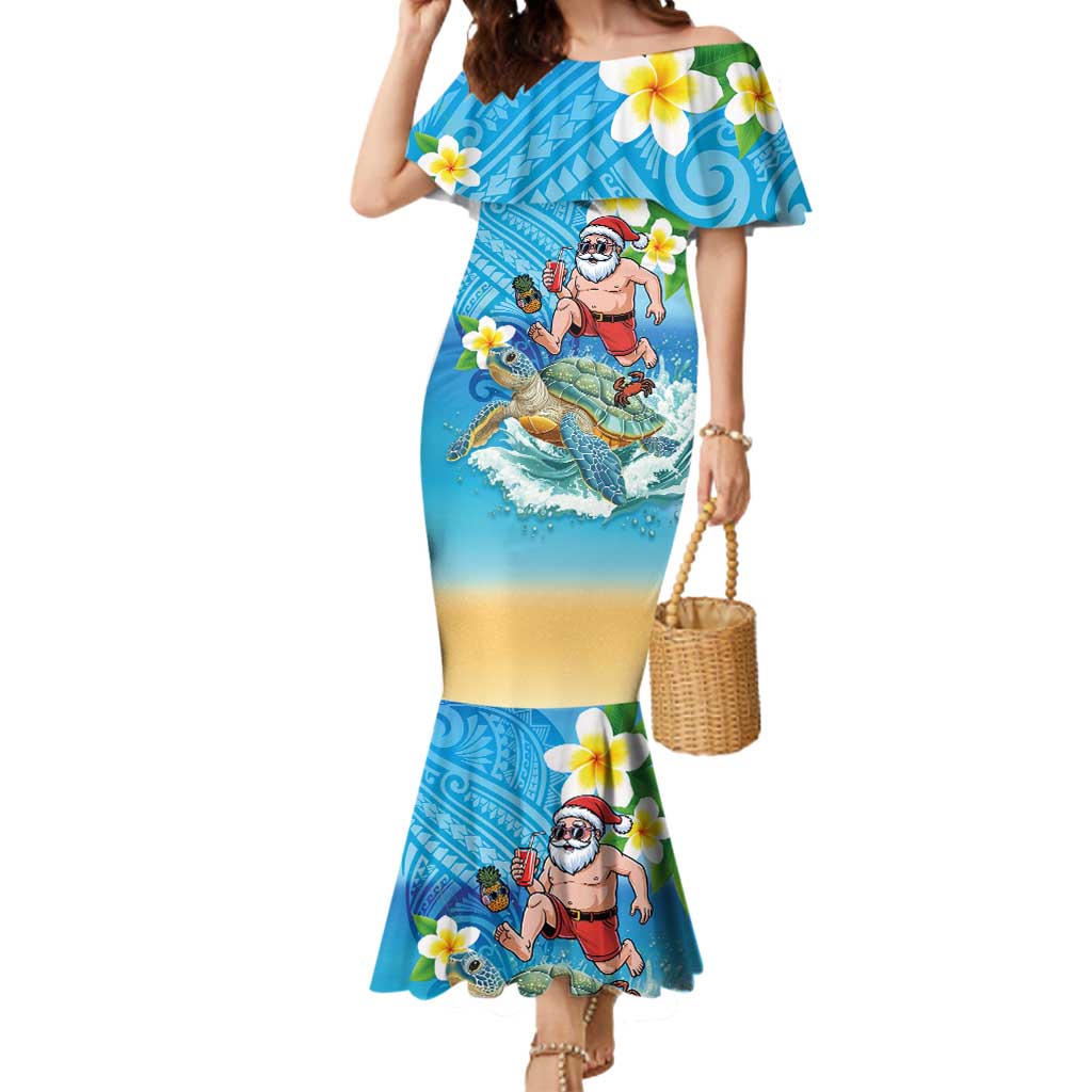 Polynesian Merry Christmas Mermaid Dress Funny Santa with Sea Turtle Beach Plumeria - Polynesian Pride