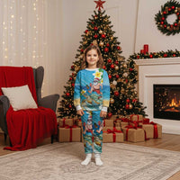 Polynesian Merry Christmas Pajama Set Funny Santa with Sea Turtle on Beach and Plumeria - Polynesian Pride