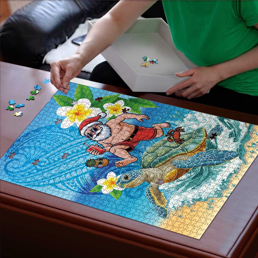 Polynesian Merry Christmas Puzzle Funny Santa with Sea Turtle Beach Plumeria - Polynesian Pride