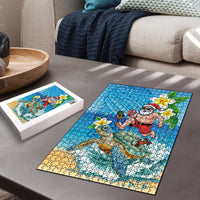 Polynesian Merry Christmas Puzzle Funny Santa with Sea Turtle Beach Plumeria - Polynesian Pride