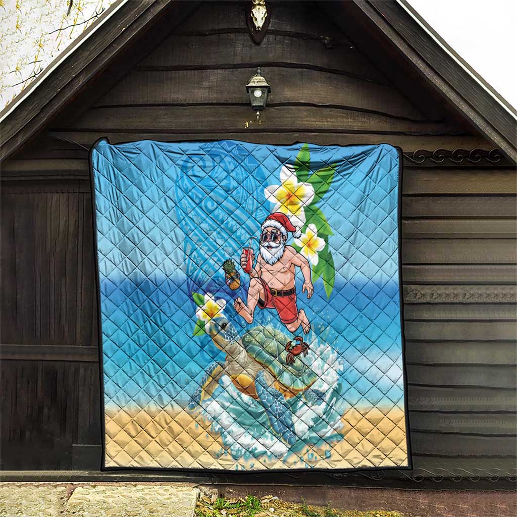 Polynesian Merry Christmas Quilt Funny Santa with Sea Turtle Beach Plumeria - Polynesian Pride