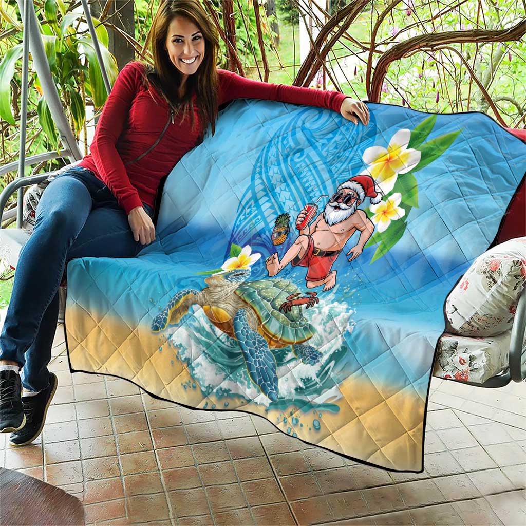 Polynesian Merry Christmas Quilt Funny Santa with Sea Turtle Beach Plumeria - Polynesian Pride