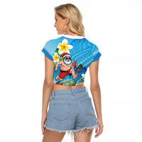 Polynesian Merry Christmas Raglan Cropped T Shirt Funny Santa with Sea Turtle Beach Plumeria - Polynesian Pride