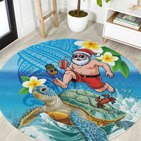 Polynesian Merry Christmas Round Carpet Funny Santa with Sea Turtle Beach Plumeria - Polynesian Pride
