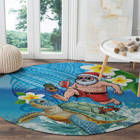 Polynesian Merry Christmas Round Carpet Funny Santa with Sea Turtle Beach Plumeria - Polynesian Pride