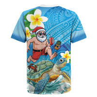 Polynesian Merry Christmas Rugby Jersey Funny Santa with Sea Turtle Beach Plumeria - Polynesian Pride