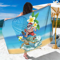 Polynesian Merry Christmas Sarong Funny Santa with Sea Turtle Beach Plumeria - Polynesian Pride