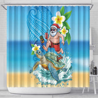 Polynesian Merry Christmas Shower Curtain Funny Santa with Sea Turtle Beach Plumeria - Polynesian Pride
