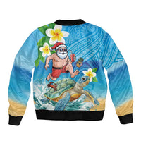 Polynesian Merry Christmas Sleeve Zip Bomber Jacket Funny Santa with Sea Turtle Beach Plumeria - Polynesian Pride
