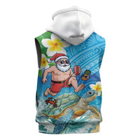 Polynesian Merry Christmas Sleeveless Hoodie Funny Santa with Sea Turtle Beach Plumeria - Polynesian Pride