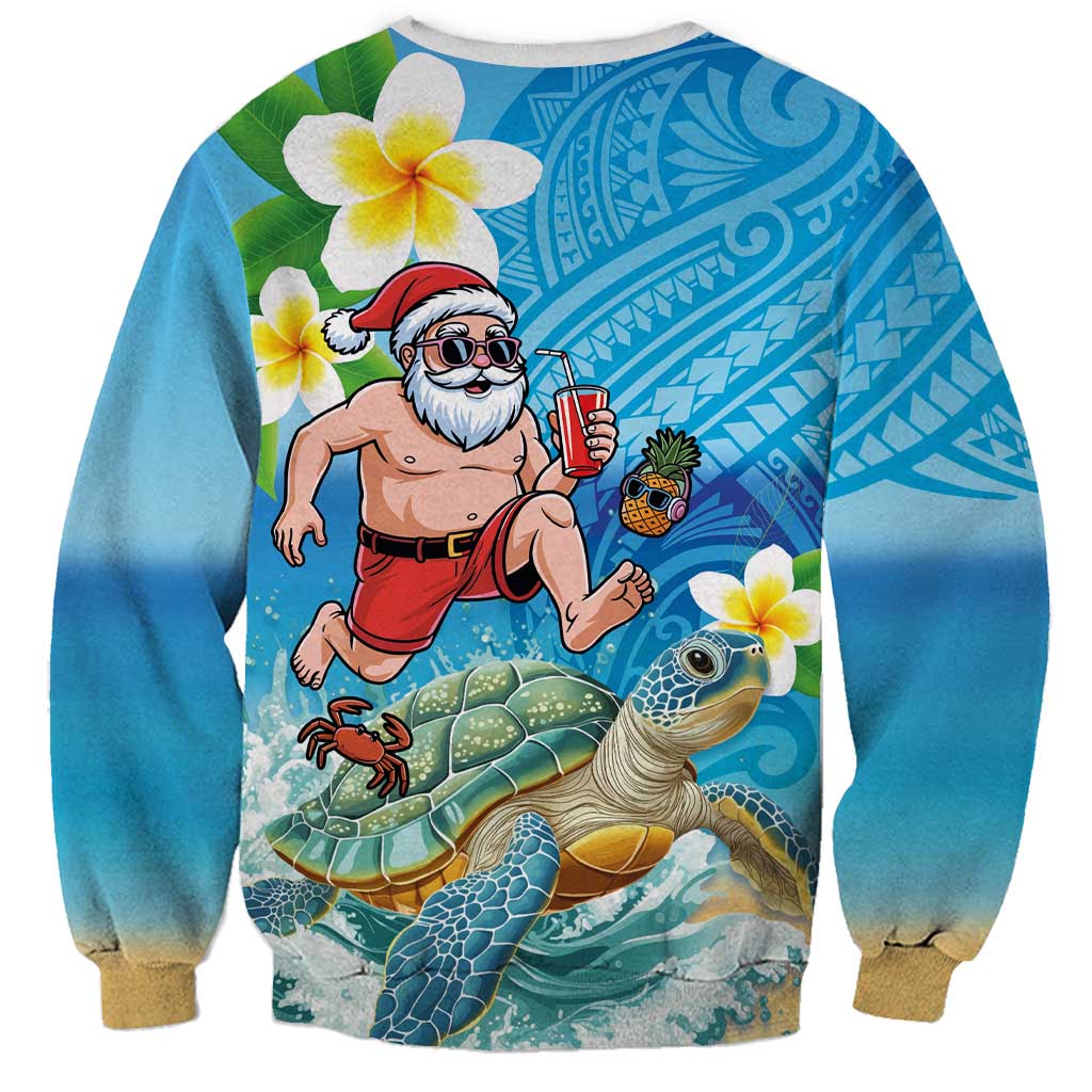 Polynesian Merry Christmas Sweatshirt Funny Santa with Sea Turtle Beach Plumeria - Polynesian Pride