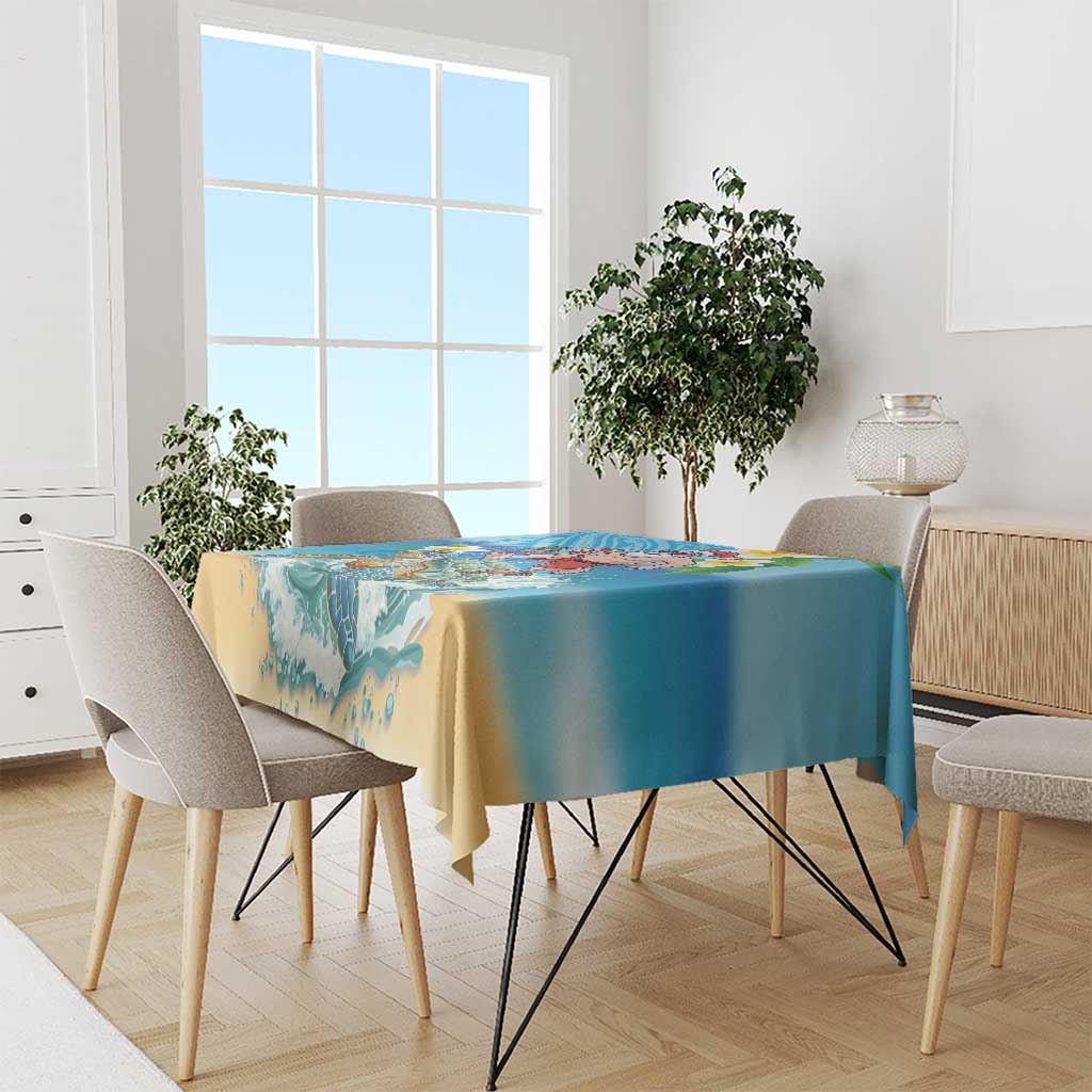 Polynesian Merry Christmas Tablecloth Funny Santa with Sea Turtle Beach Plumeria - Polynesian Pride