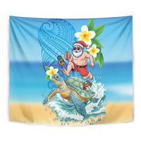 Polynesian Merry Christmas Tapestry Funny Santa with Sea Turtle Beach Plumeria - Polynesian Pride