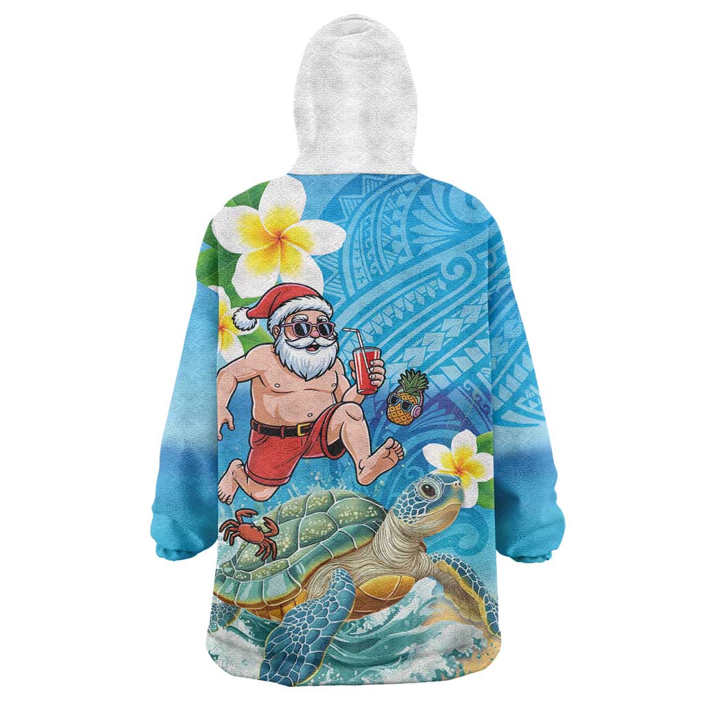 Polynesian Merry Christmas Wearable Blanket Hoodie Funny Santa with Sea Turtle Beach Plumeria - Polynesian Pride