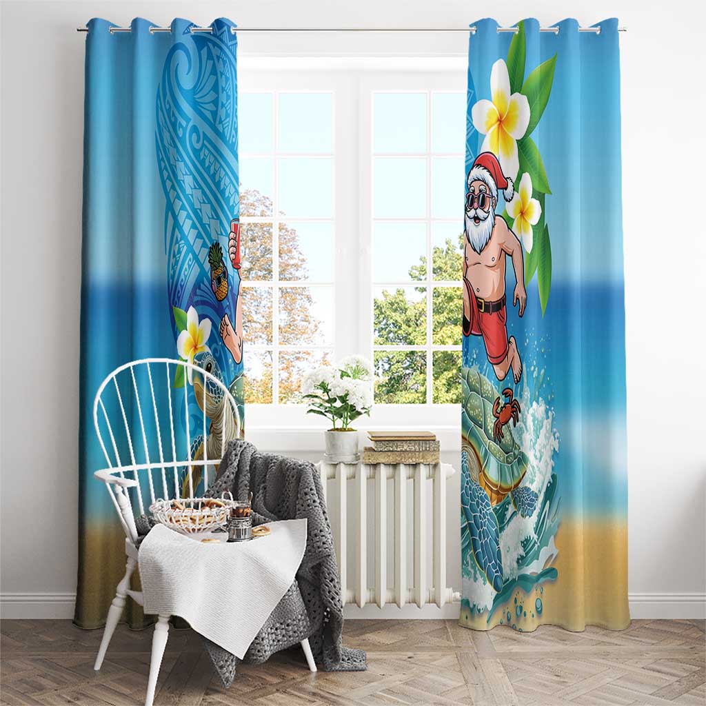 Polynesian Merry Christmas Window Curtain Funny Santa with Sea Turtle Beach Plumeria - Polynesian Pride