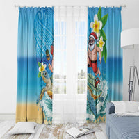 Polynesian Merry Christmas Window Curtain Funny Santa with Sea Turtle Beach Plumeria - Polynesian Pride