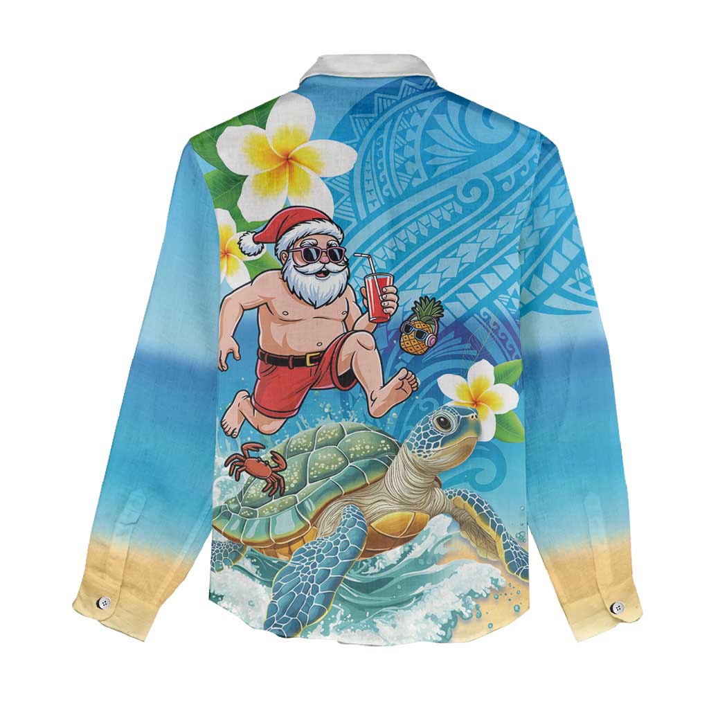 Polynesian Merry Christmas Women Casual Shirt Funny Santa with Sea Turtle Beach Plumeria - Polynesian Pride