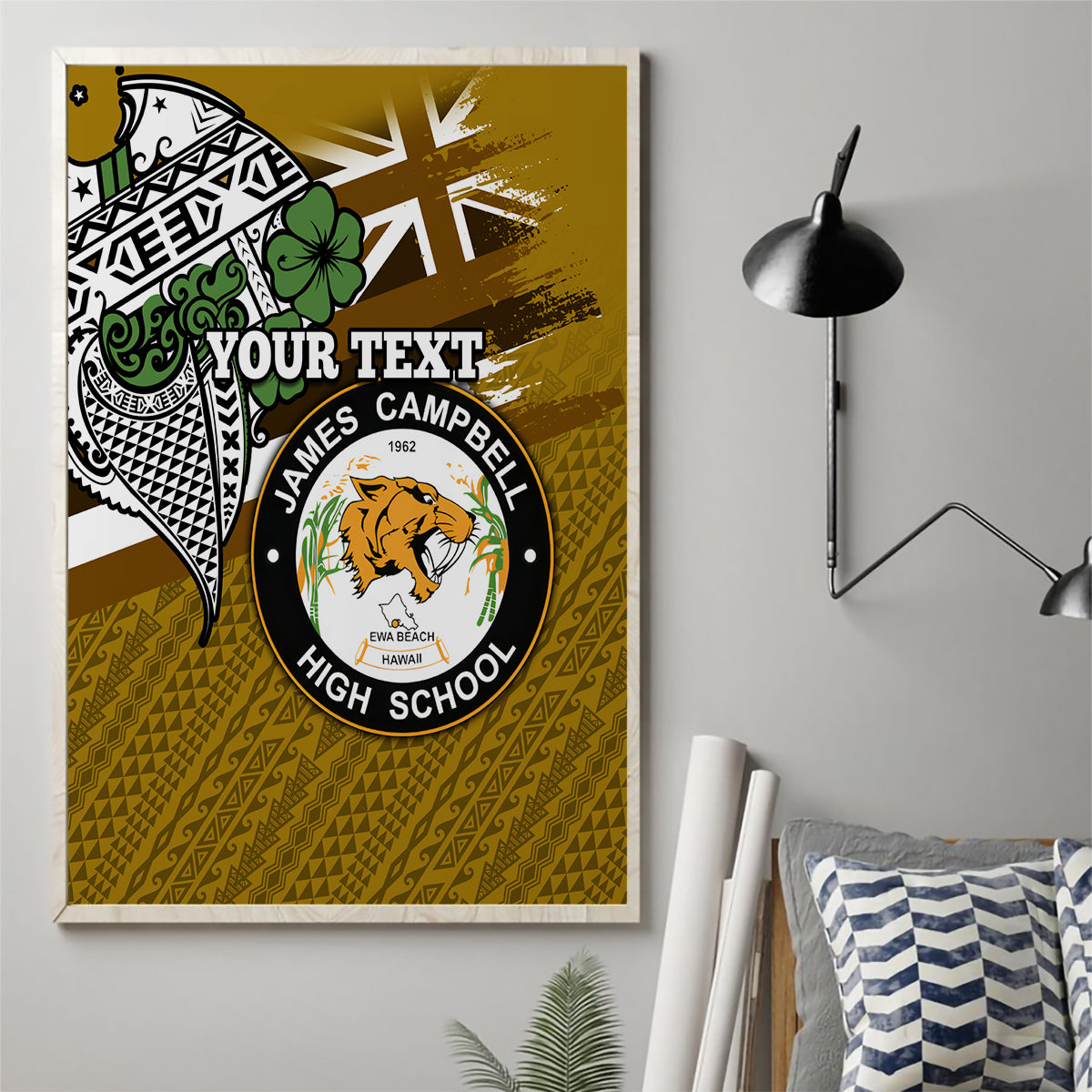 Hawaii James Campbell High School Canvas Wall Art Kakau Pattern Gold Color Version LT03 - Polynesian Pride