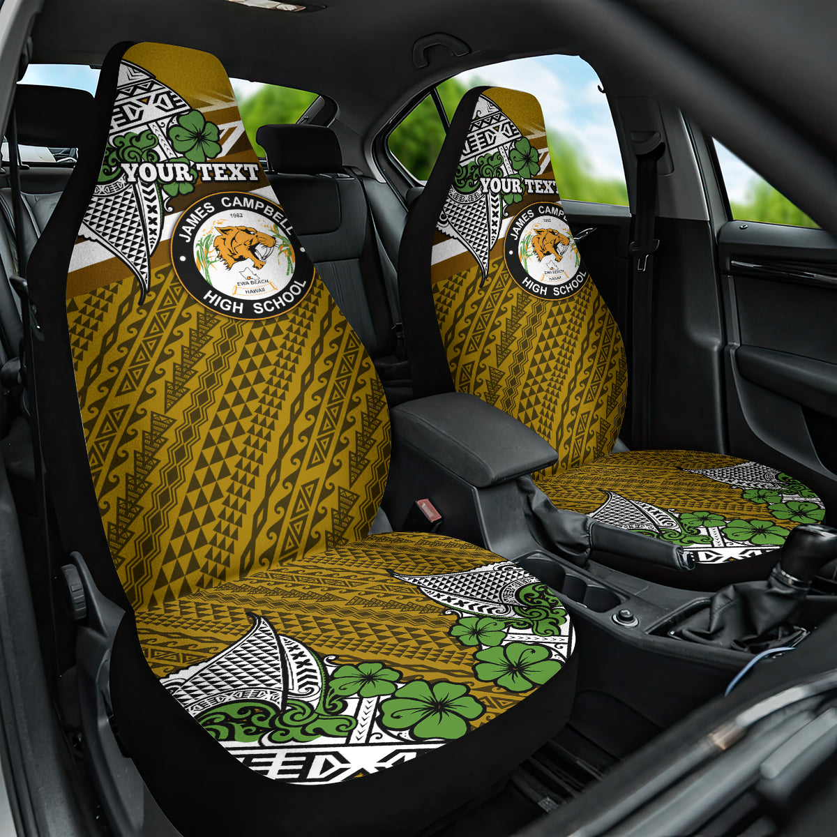 Hawaii James Campbell High School Car Seat Cover Kakau Pattern Gold Color Version LT03 One Size Gold - Polynesian Pride