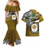Hawaii James Campbell High School Couples Matching Mermaid Dress and Hawaiian Shirt Kakau Pattern Gold Color Version LT03 - Polynesian Pride