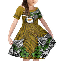 Hawaii James Campbell High School Family Matching Mermaid Dress and Hawaiian Shirt Kakau Pattern Gold Color Version LT03 Daughter's Dress Gold - Polynesian Pride