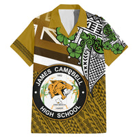 Hawaii James Campbell High School Family Matching Mermaid Dress and Hawaiian Shirt Kakau Pattern Gold Color Version LT03 Dad's Shirt - Short Sleeve Gold - Polynesian Pride