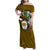 Hawaii James Campbell High School Family Matching Off Shoulder Maxi Dress and Hawaiian Shirt Kakau Pattern Gold Color Version LT03 Mom's Dress Gold - Polynesian Pride